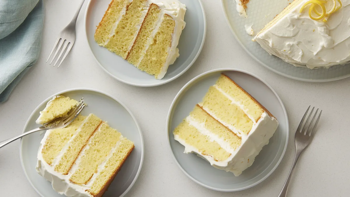 Top down view of slices of Lemon Velvet Cream.