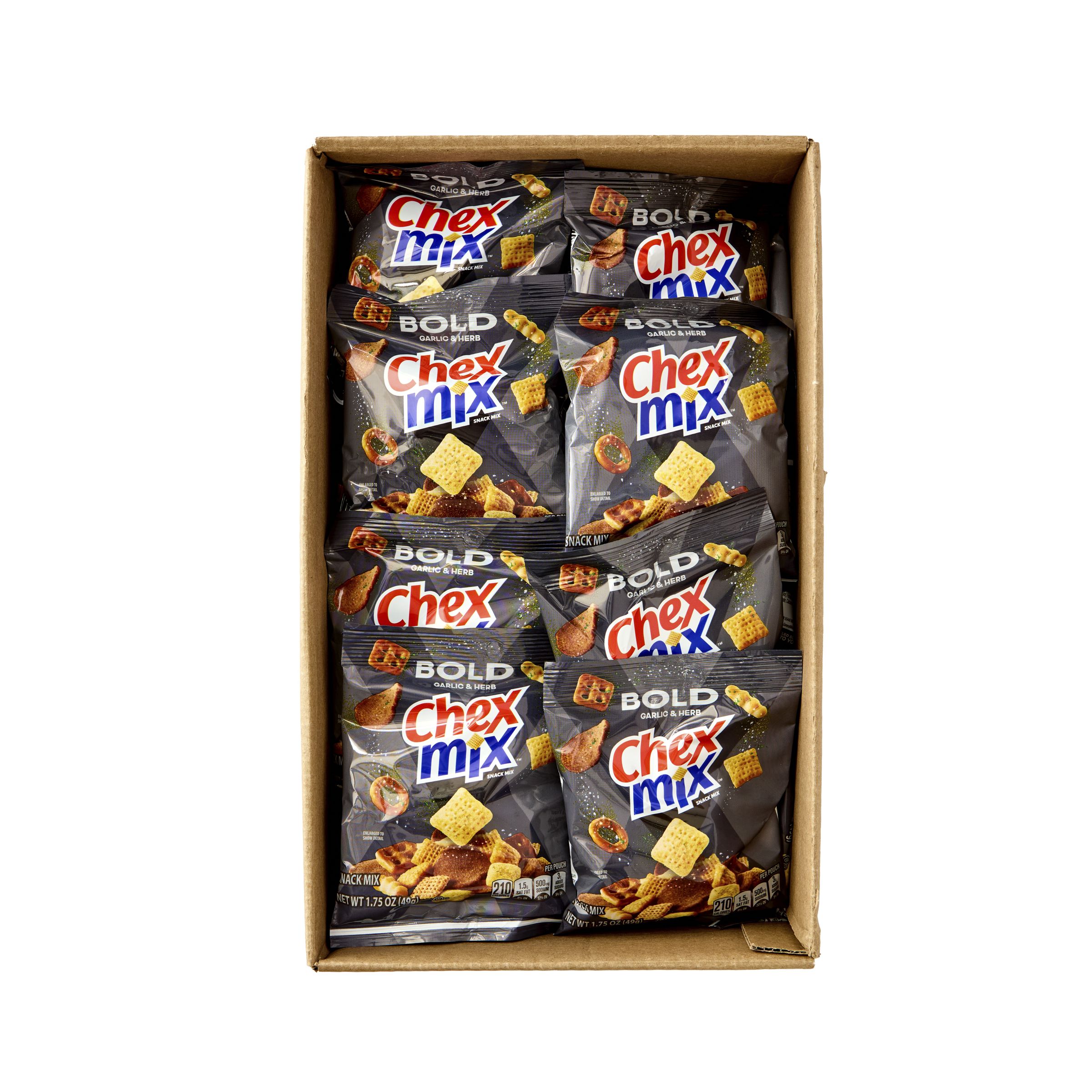  Open Case Chex Mix Snack Mix Single Serve Pouch Bold Garlic & Herb 60/1.75 OZ