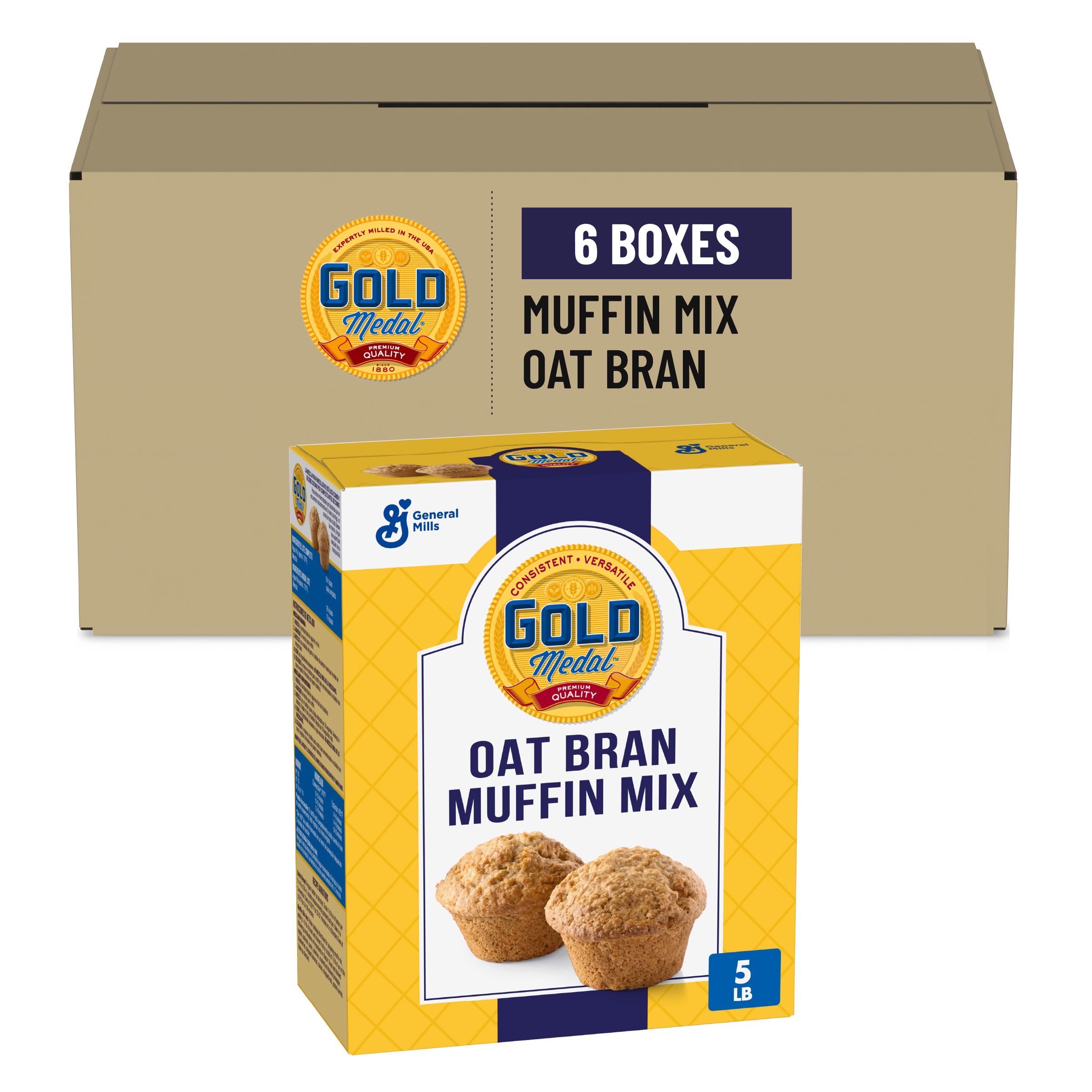  Case Optimized Hero Gold Medal Muffin Mix Box Oat Bran 6/5 LB