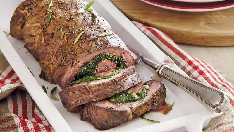 Onion-Spinach Stuffed Beef Tenderloin