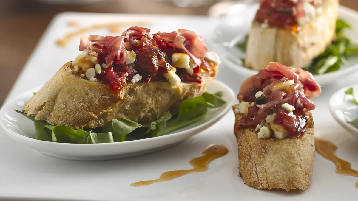 Tomato, Blue Cheese and Prosciutto Bruschetta