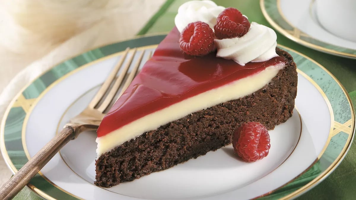 Raspberry-Glazed Double Chocolate Dessert