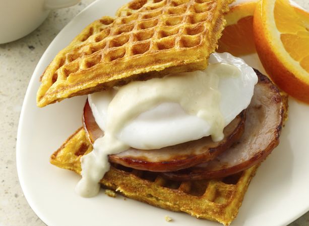 Sweet Potato Eggs Benedict Wafflewich