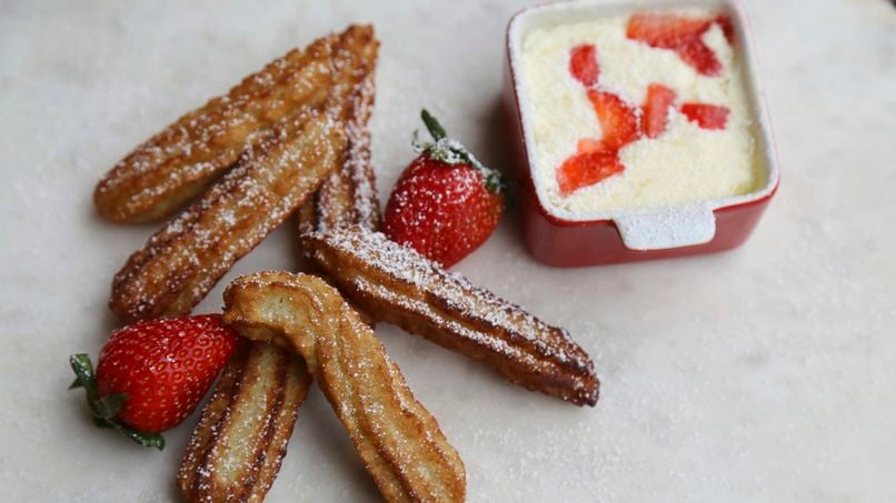 Strawberry Churros with Cream Cheese Dip