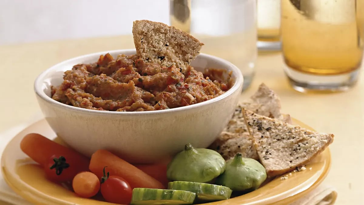 Roasted Vegetable Dip with Baked Pita Crisps