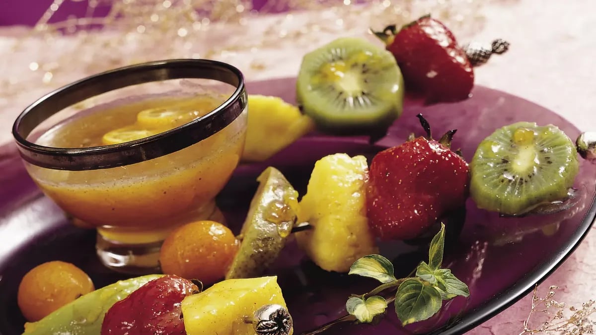 Winter Fruit Kabobs with Peach Glaze