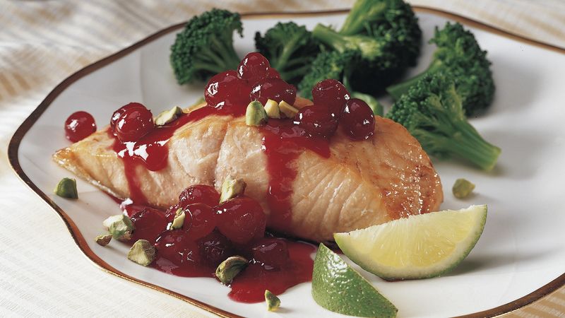 Salmon with Cranberry Pistachio Sauce