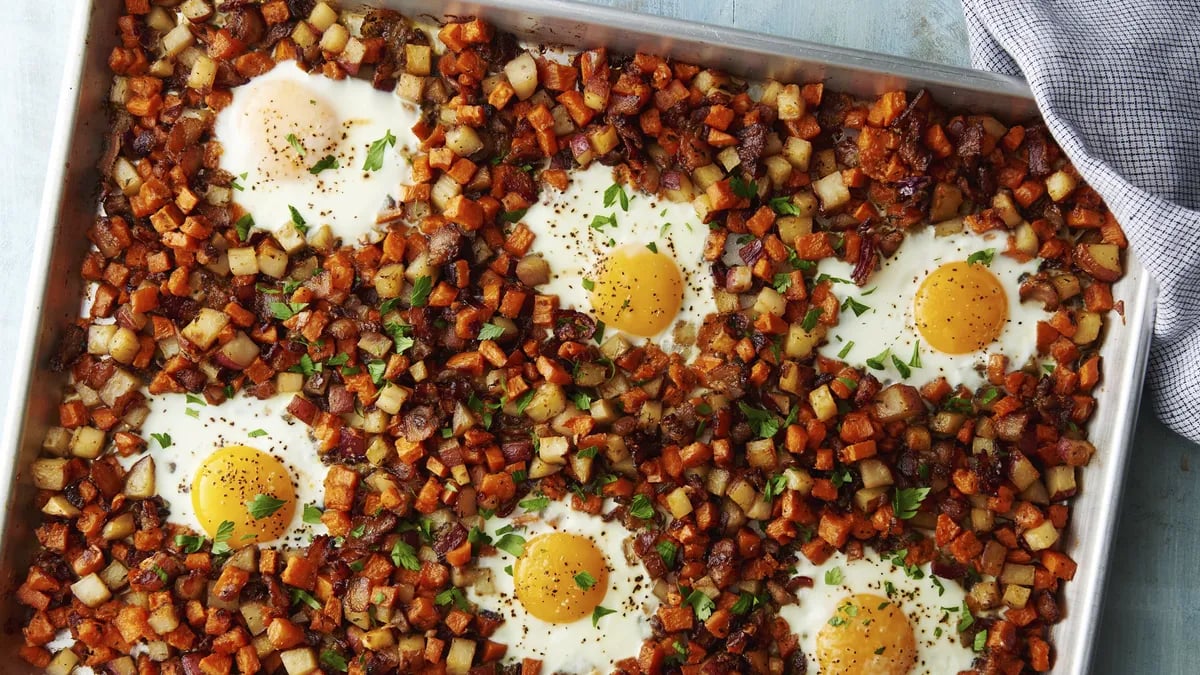 Sheet-Pan Bacon and Egg Hash