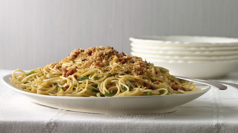 Spicy Spaghetti with Pancetta and Toasted Bread Crumbs