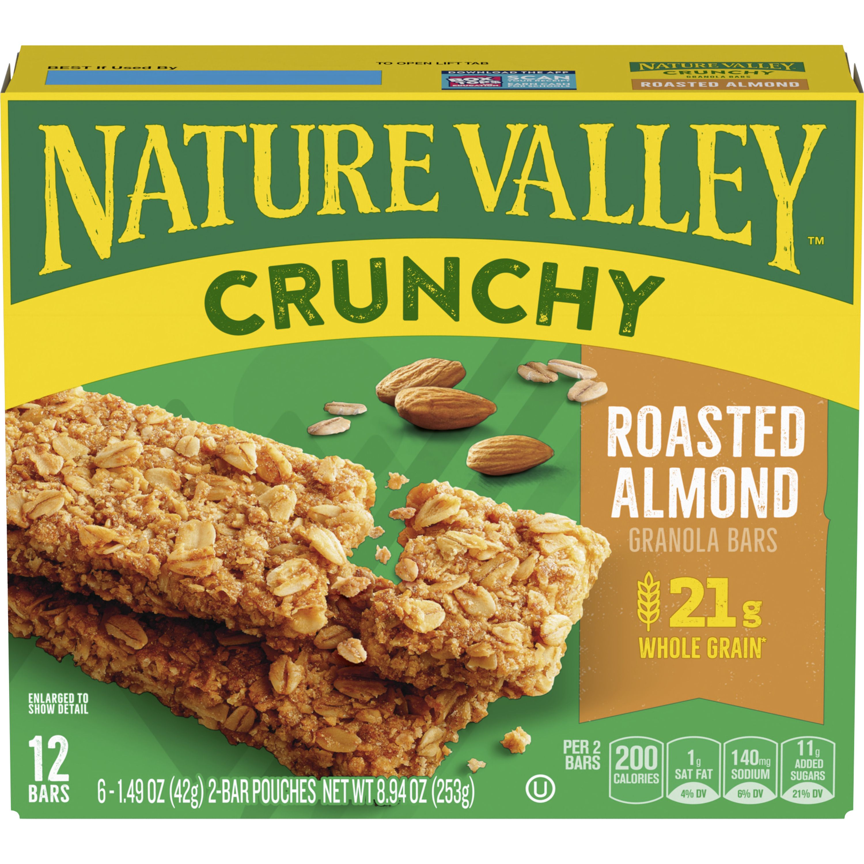 Front - 3D Nature Valley Crunchy Granola Bars Box Roasted Almond 12/8.94 oz