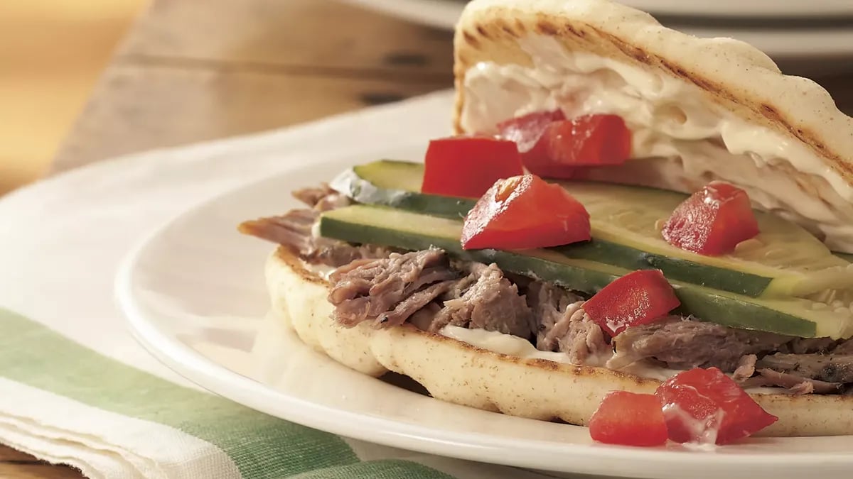 Slow-Cooker Greek Pork Sandwiches