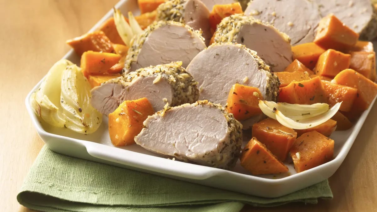 Italian Pork Tenderloin with Roasted Sweet Potatoes