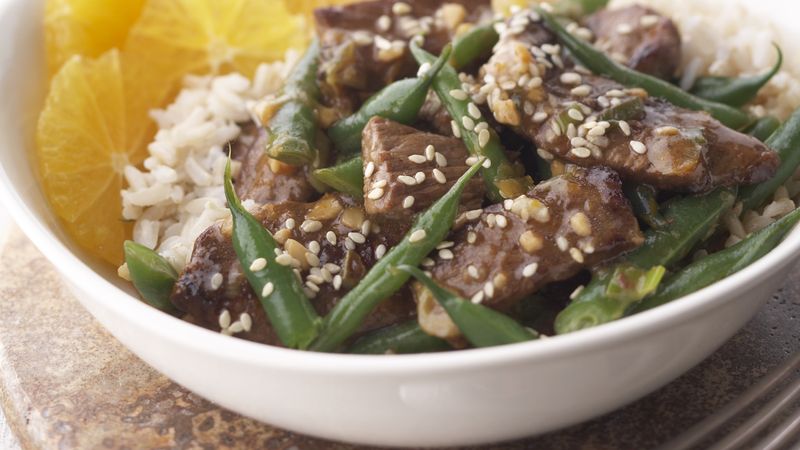 Skinny Sesame Beef and Green Beans