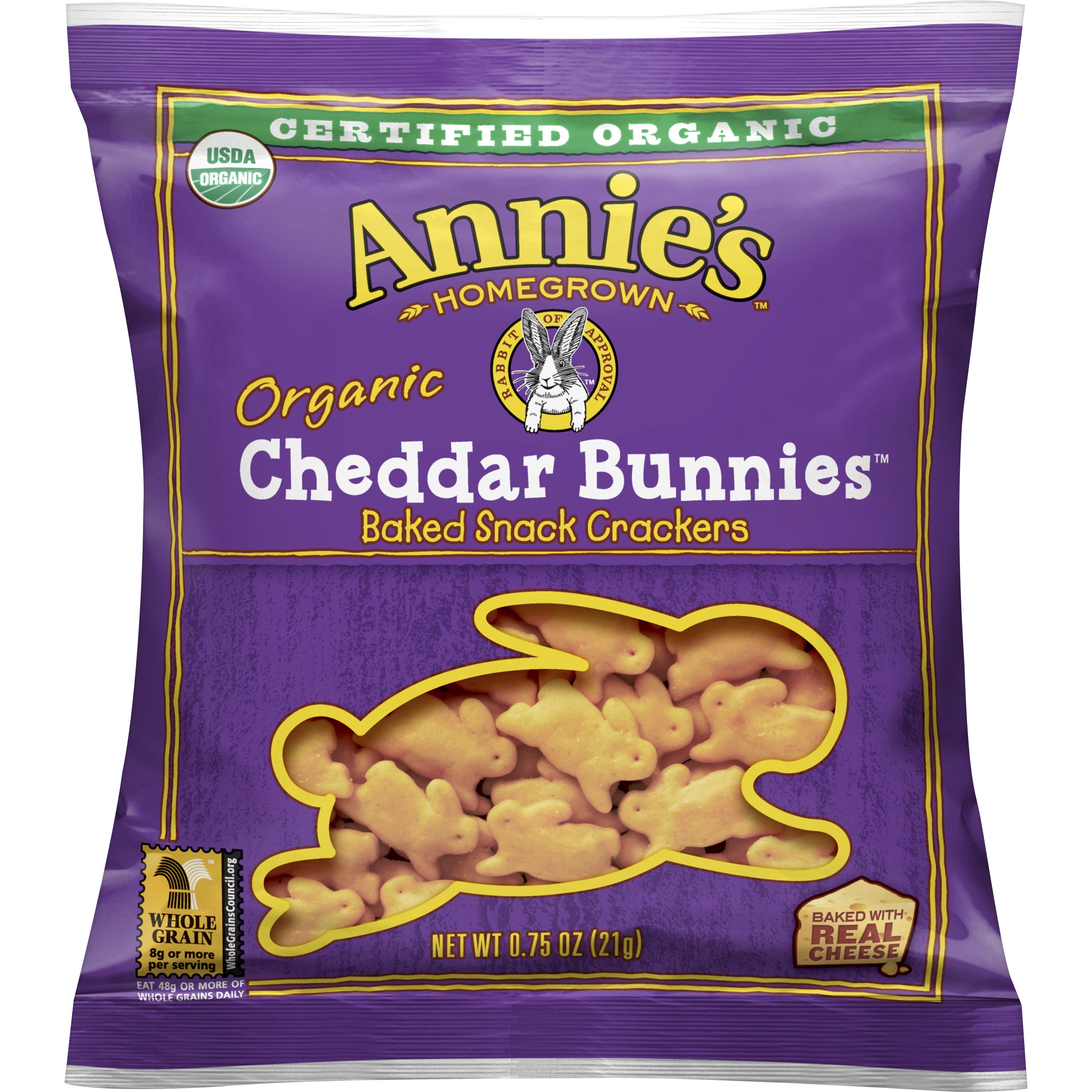 Front - 2D Annie's(TM) Organic Snack Crackers Single Serve Cheddar Bunnies(TM) (100 ct) .75 oz