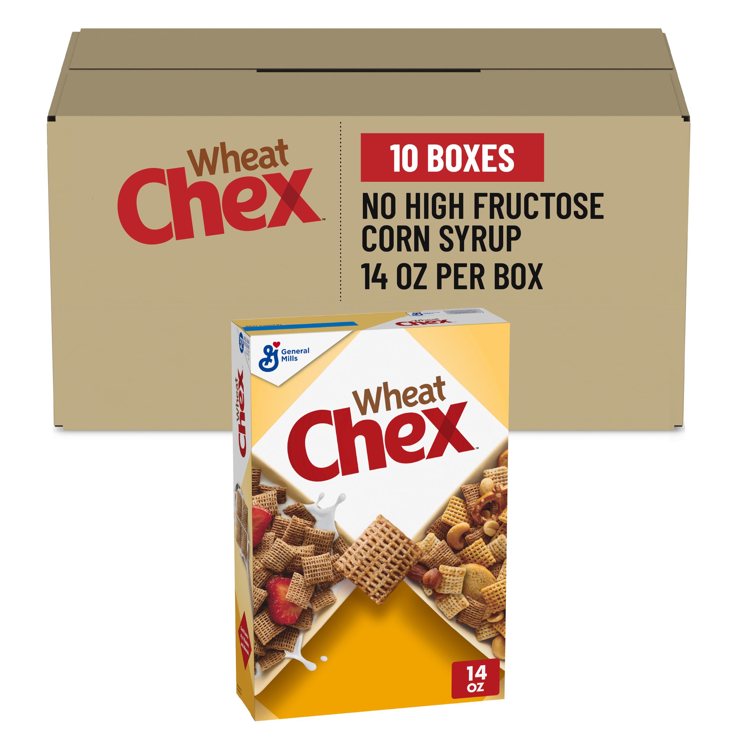  Case Optimized Hero Wheat Chex Breakfast Cereal, Homemade Chex Mix Ingredient, 14 oz