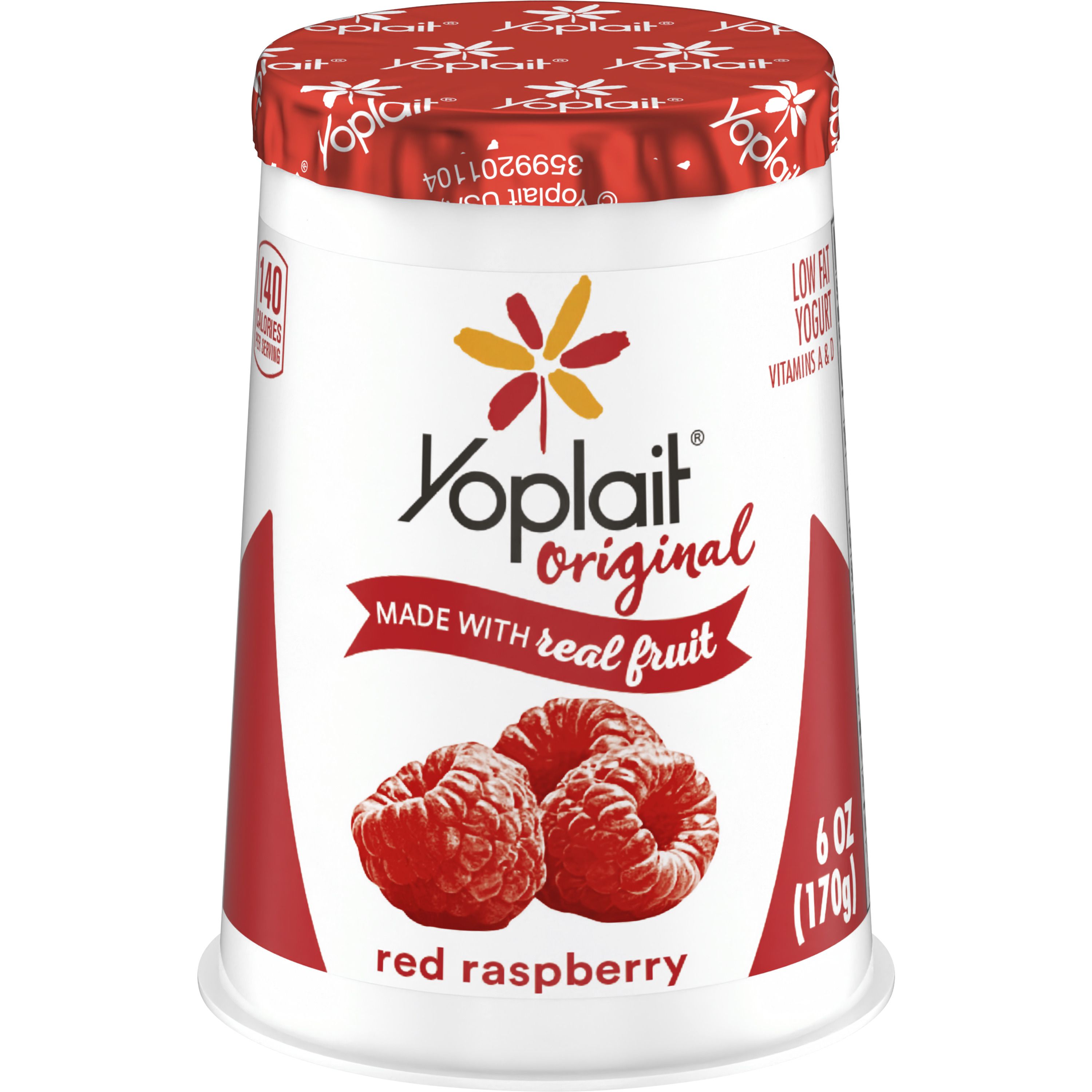 Front - 3D Yoplait Original Yogurt Single Serve Cup Red Raspberry 12/6 OZ