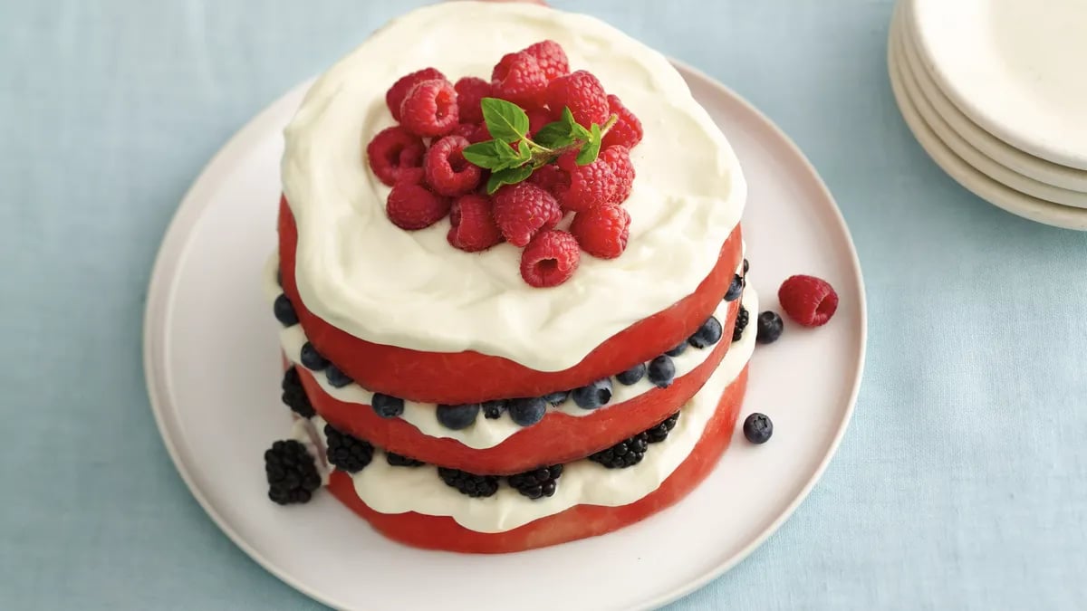 Red, White and Blue Fruit "Cake"