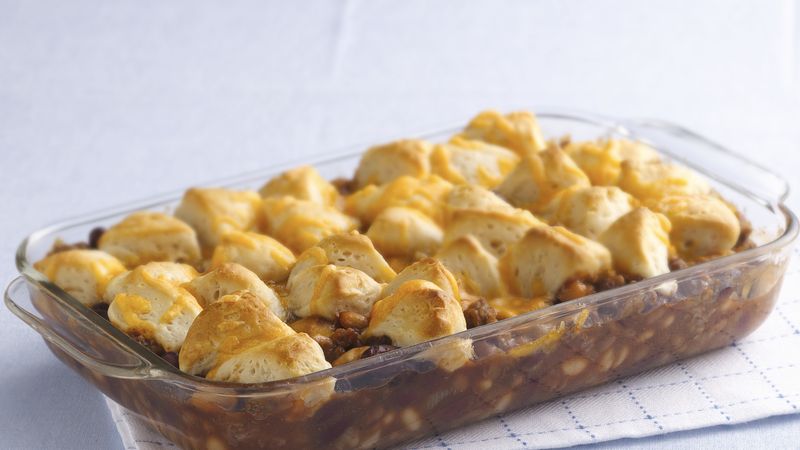 Cheesy Biscuit Bean and Beef Casserole