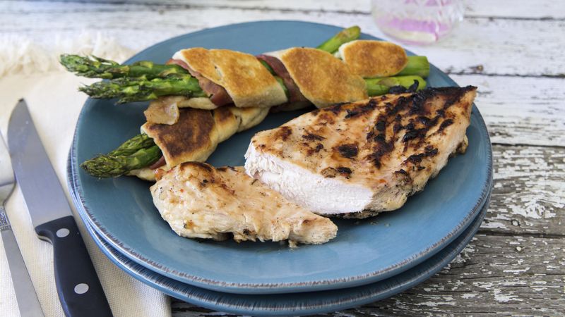 Grilled Chicken with Bacon-Asparagus Crescent Wraps