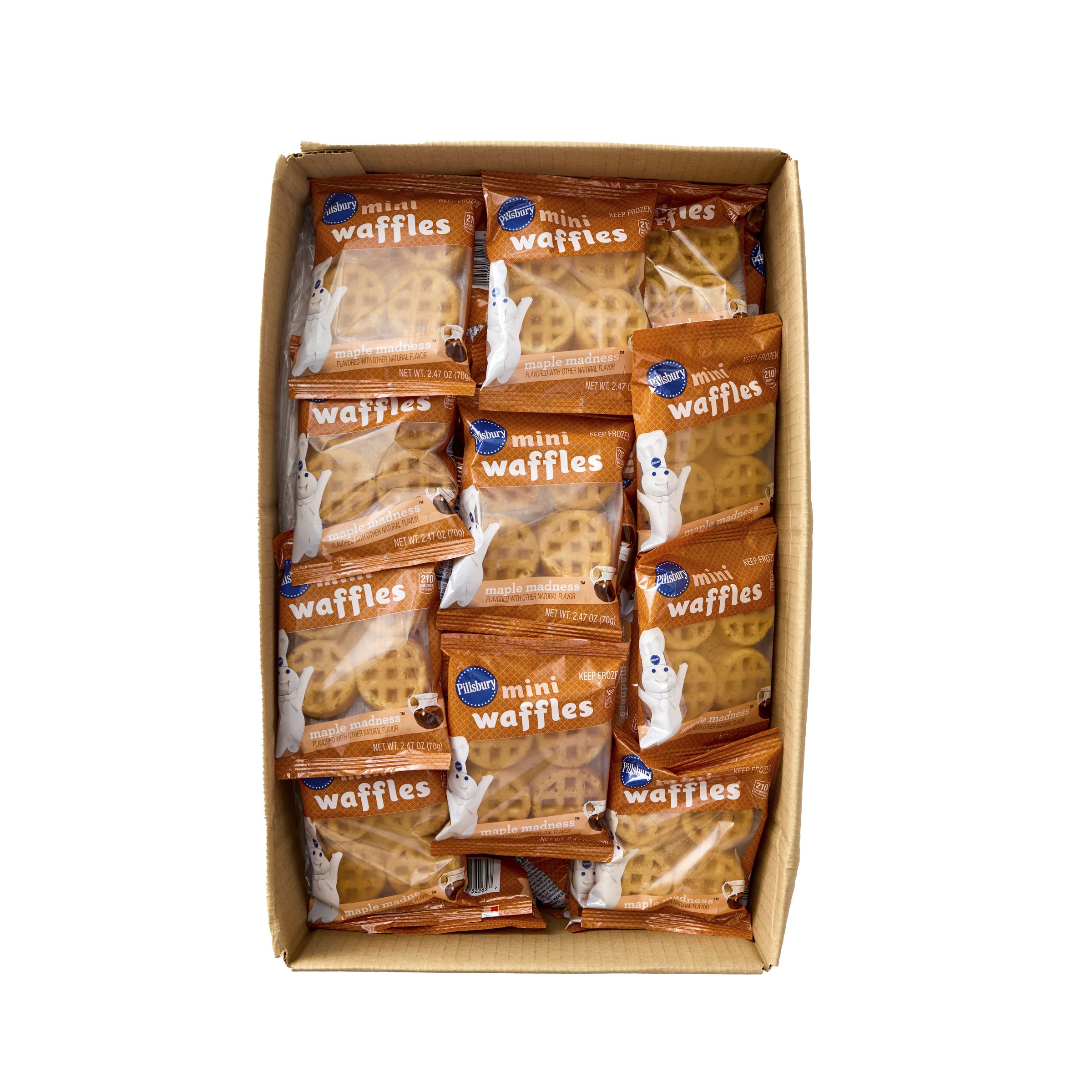  Open Case Pillsbury Frozen Meals Mini Waffles Single Serve Pouch Maple Madness 72/2.47 OZ