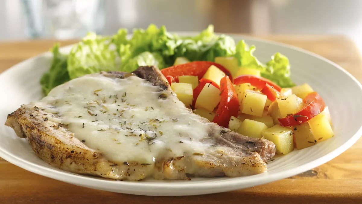 Cheesy Italian Pork Chops with Vegetables