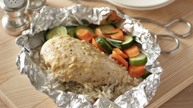 Dijon Chicken, Rice and Garden Vegetable Foil Packs