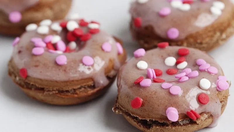 Baked Chocolate Doughnuts with Strawberry Glaze