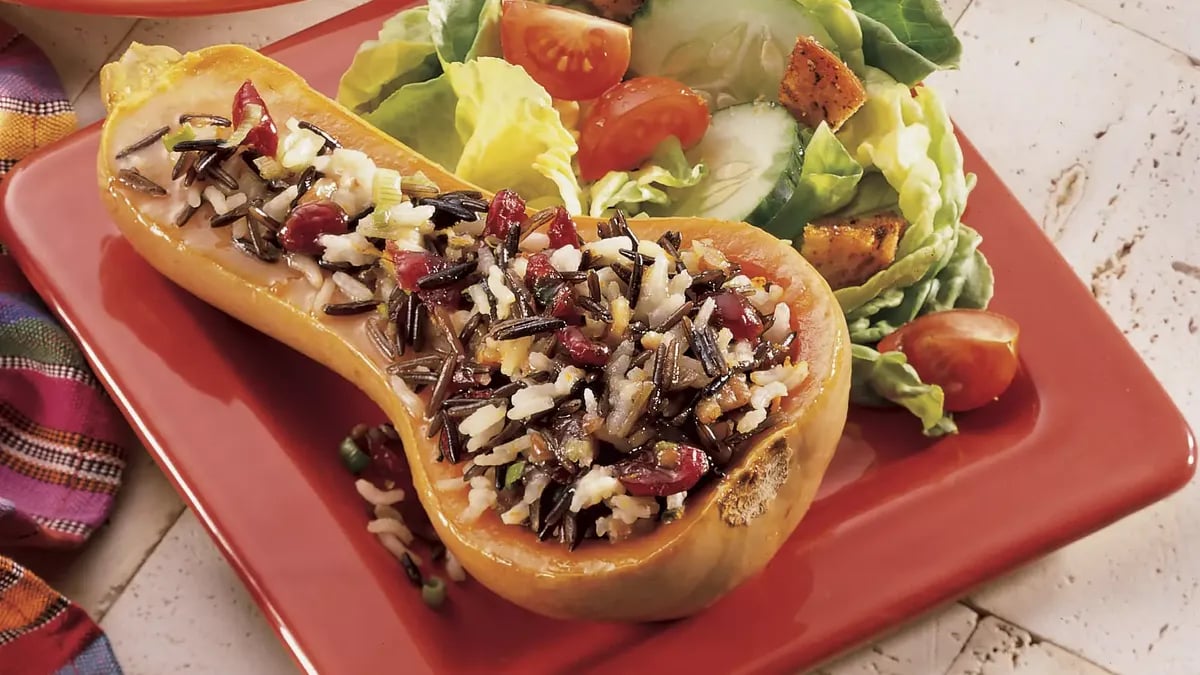 Glazed Wild Rice-Stuffed Squash