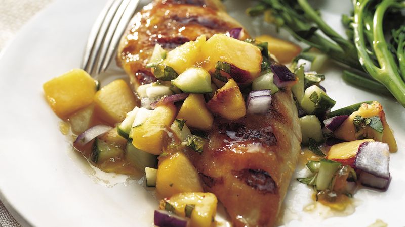 Grilled Chicken Breasts with Cucumber-Peach Salsa