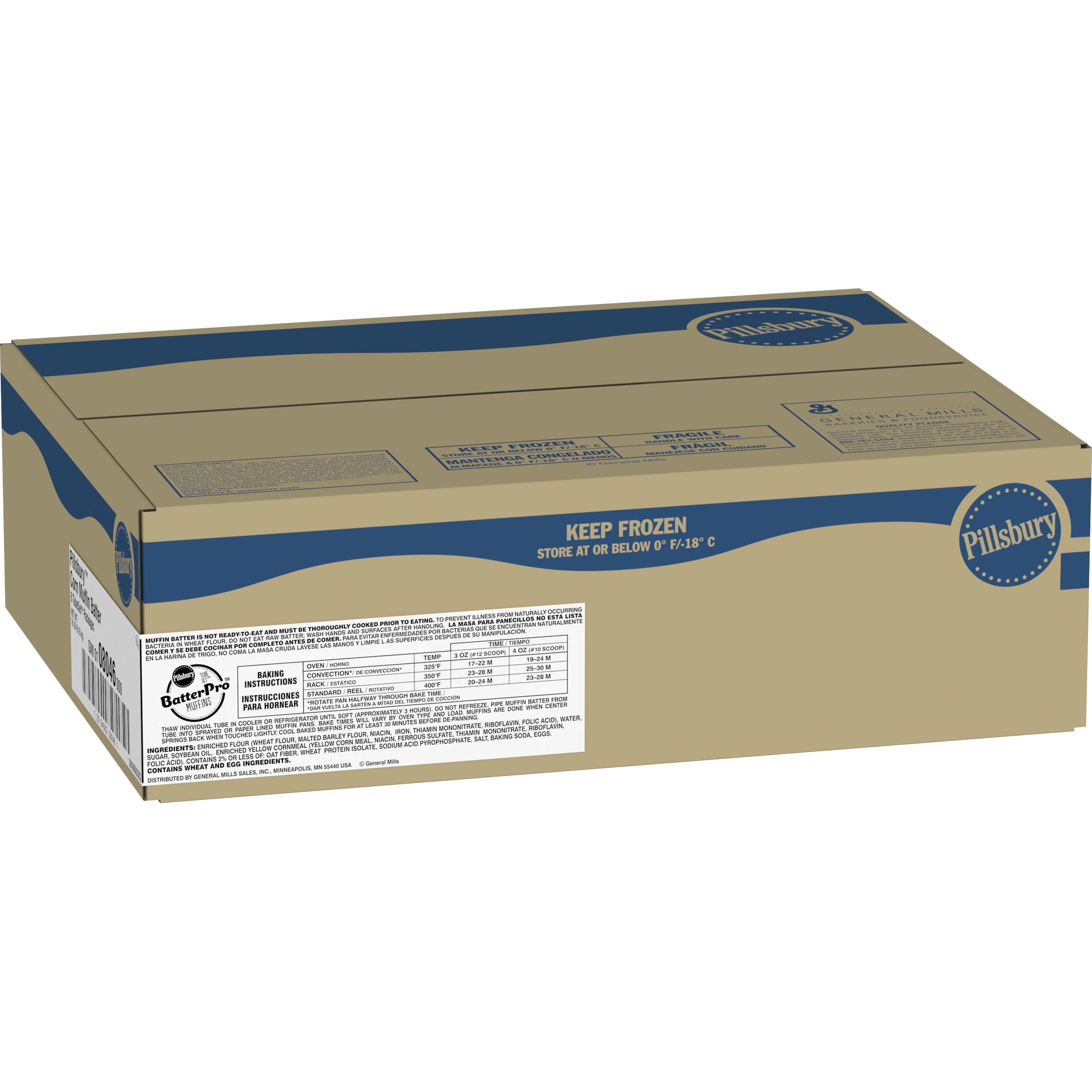 Case - Left Front 3D Pillsbury BatterPro Frozen Muffin Batter TubeSet Corn Muffin 6/3 LB