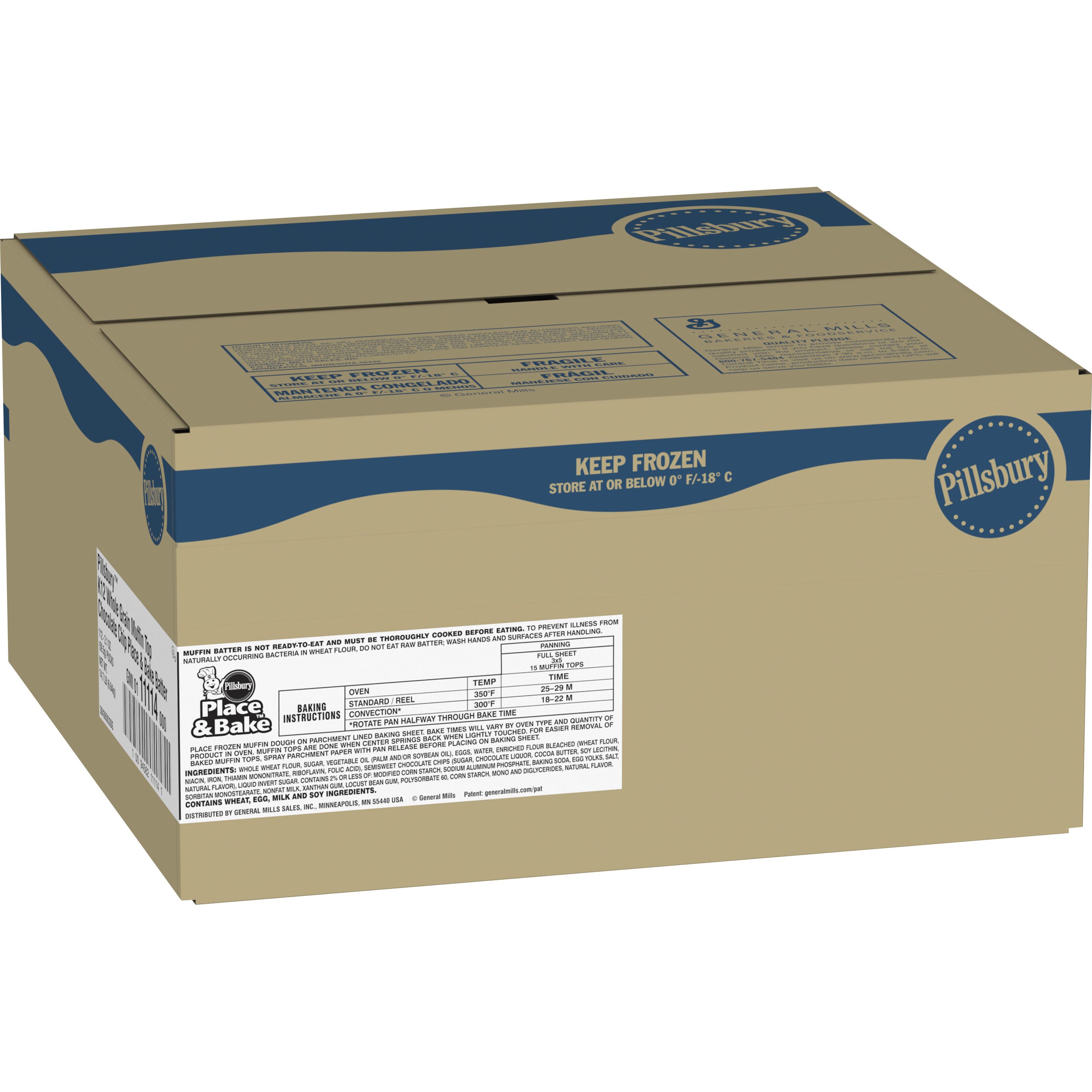 Case - Left Front 3D Pillsbury Place & Bake Frozen Muffin Top Batter Whole Grain Chocolate Chip (112 ct) 2.1 oz