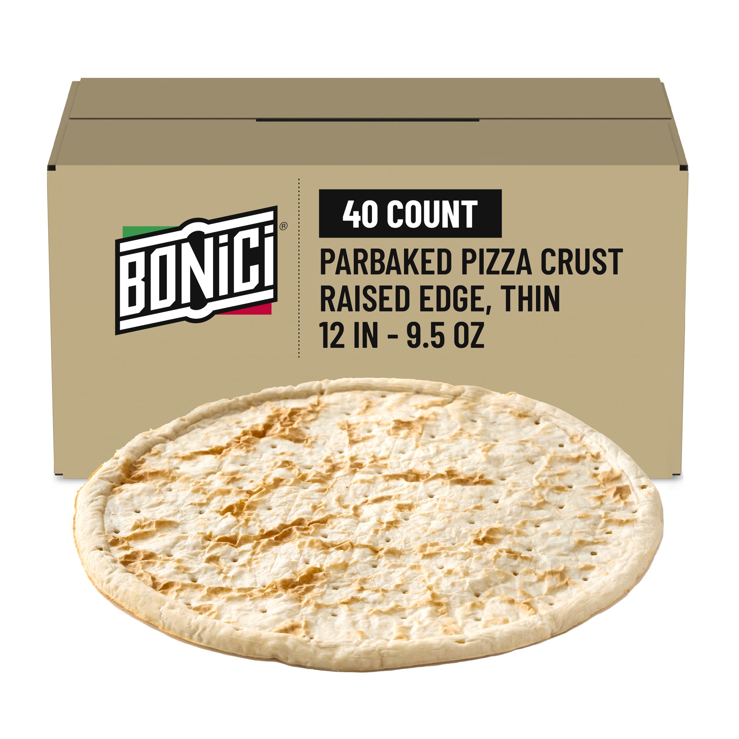  Case Optimized Hero BONICI® Frozen Parbaked Pizza Crust Raised Edge Thin 12 in 40/9.5 OZ