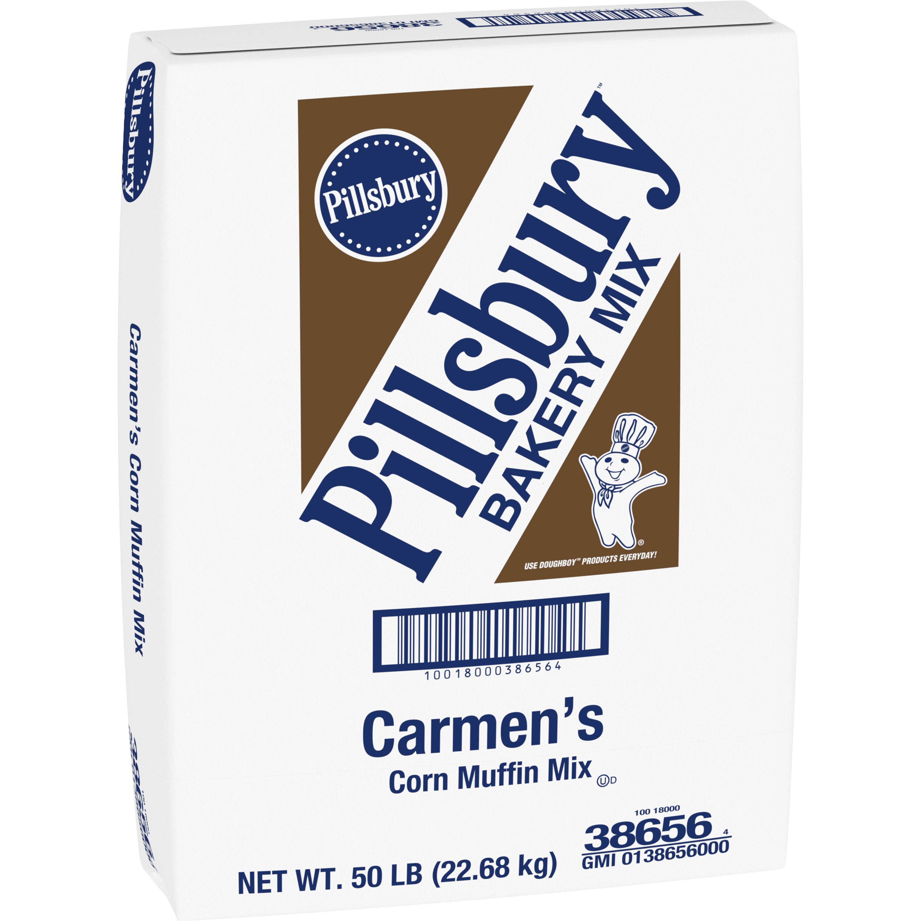 Case - Left Front 3D Pillsbury Muffin Mix Bulk Sack Carmen's Corn 1/50 LB