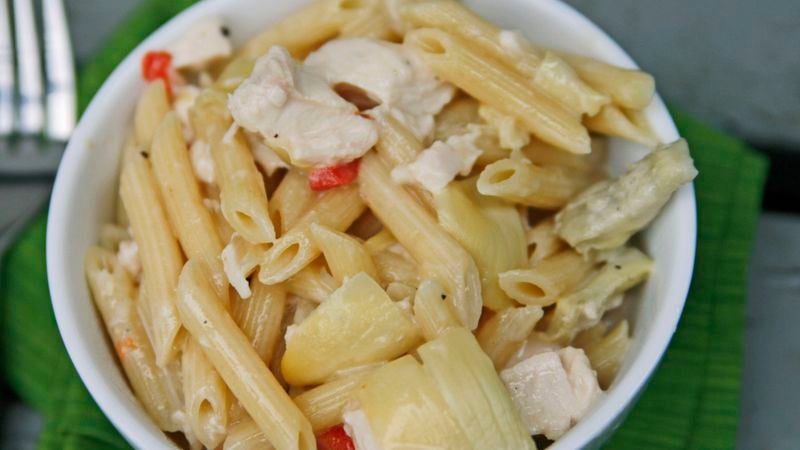 Roasted Chicken and Artichoke Penne with Creamy Gouda Sauce