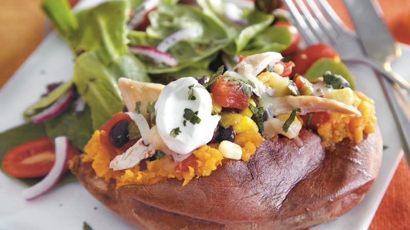 Baked Sweet Potatoes with Mexican Toppers
