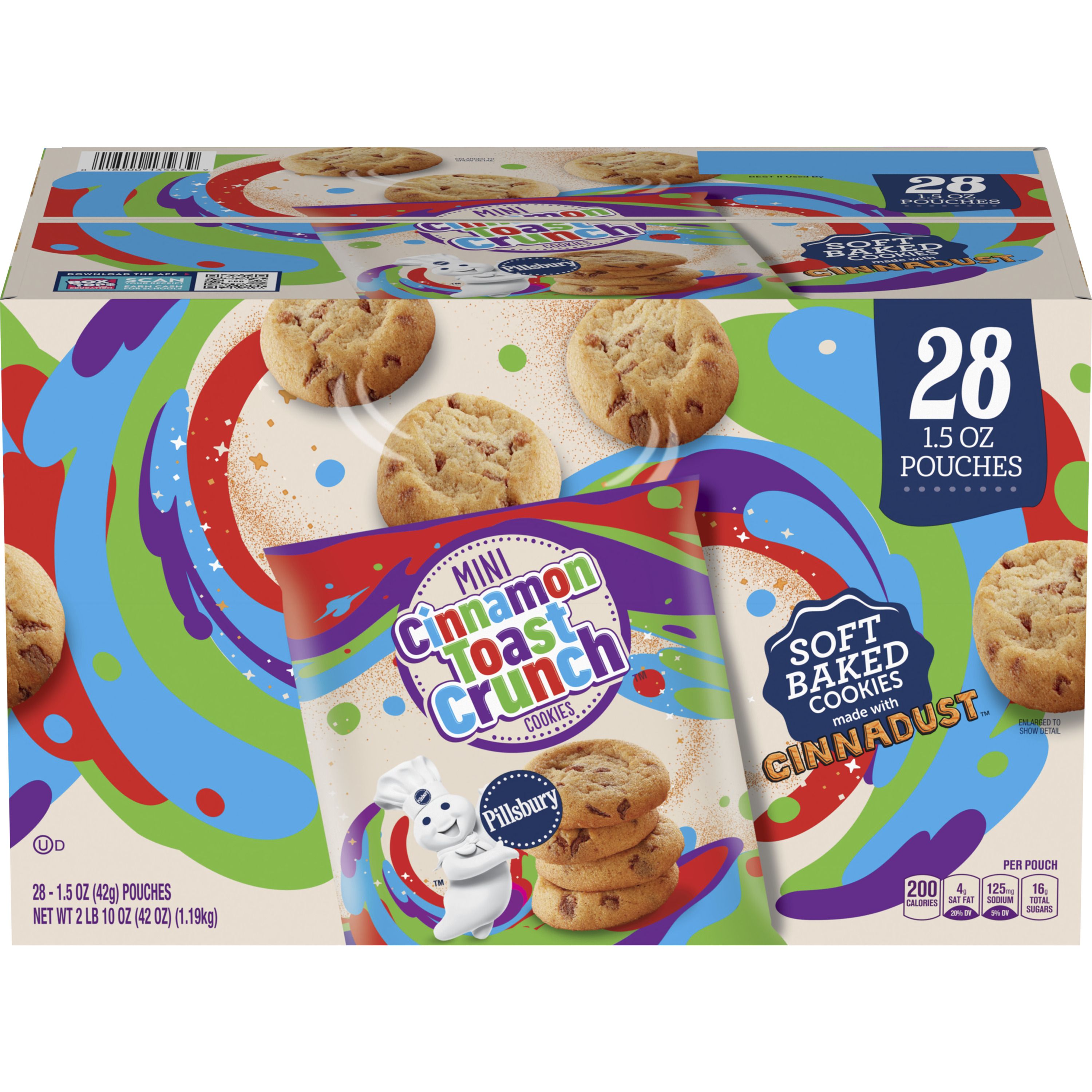 Pillsbury Cinnamon Toast Crunch Mini Soft-Baked Cookies, Made with CINNADUST, 28 Pouches, 42 oz - Front