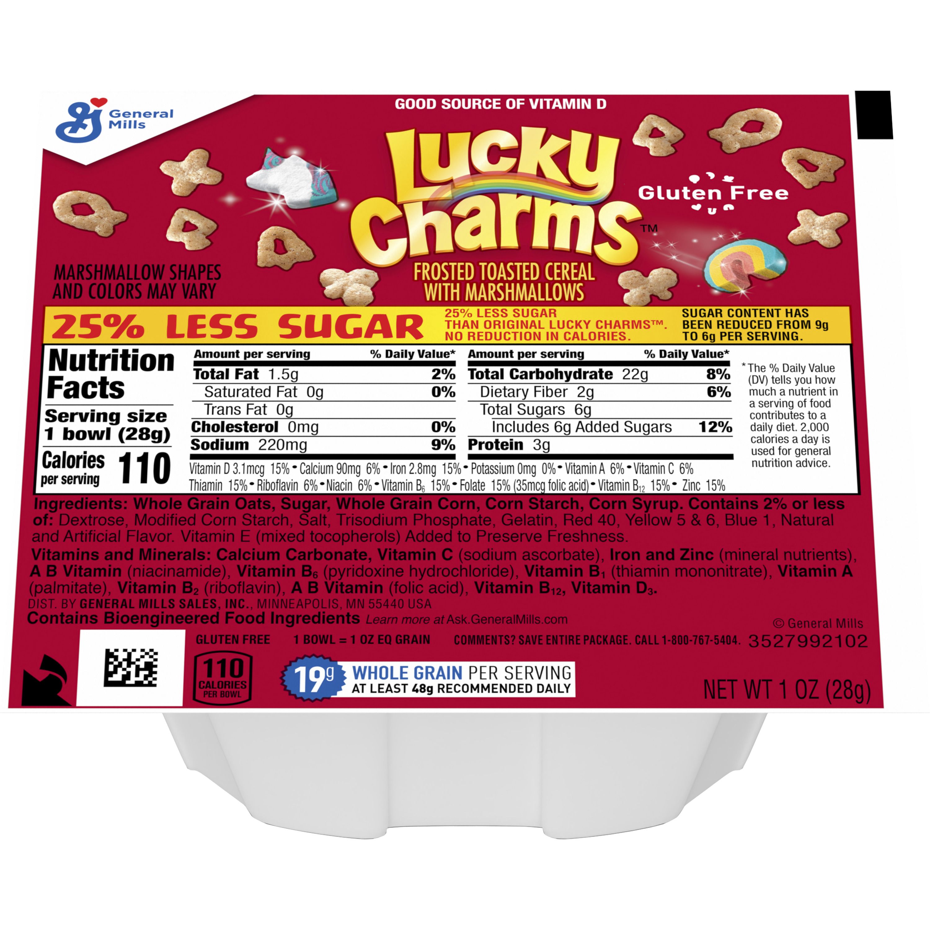 Luck Look Less Lucky Charms™ Cereal 25% Less Sugar K12 Single Serve Bowlpak (96ct) 1oz