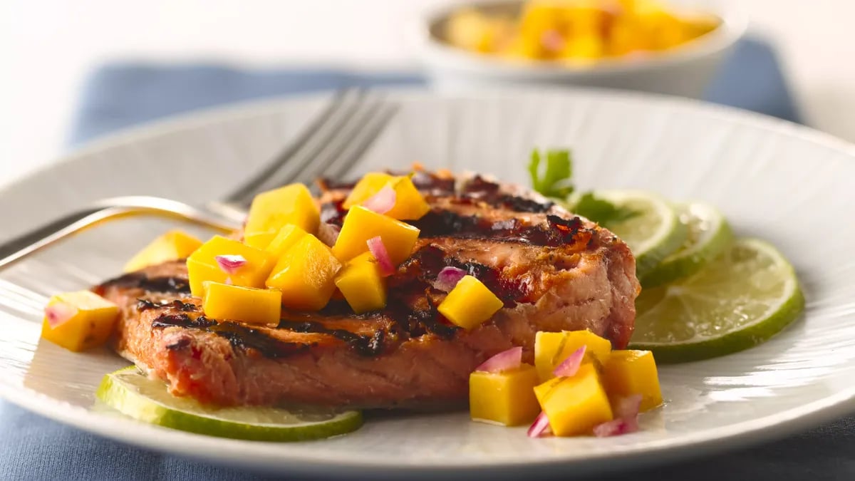 Grilled Ginger-Teriyaki Salmon with Honey-Mango Salsa