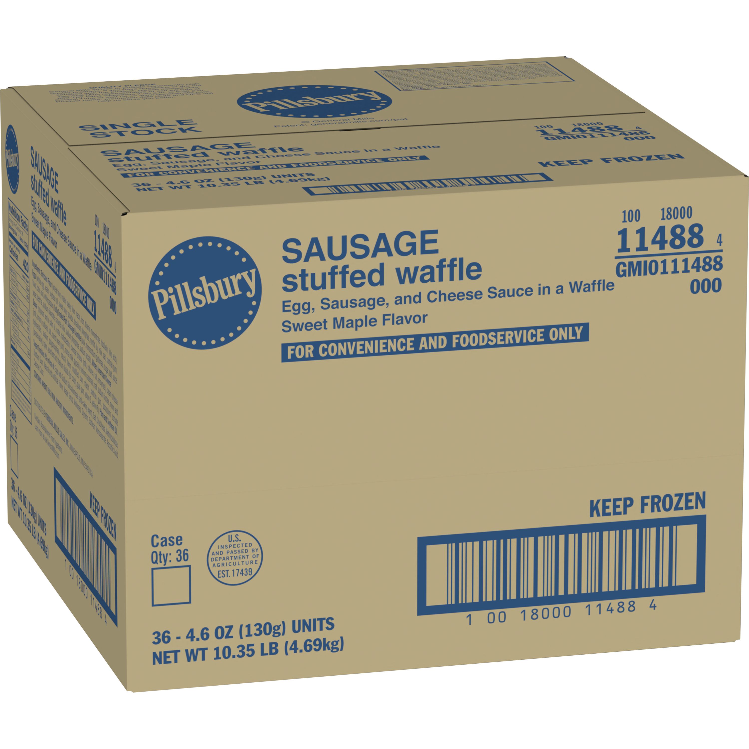 Case - Left Front 3D Pillsbury Frozen Meals Stuffed Waffle Sausage Egg Cheese (36 ct) 4.6 oz