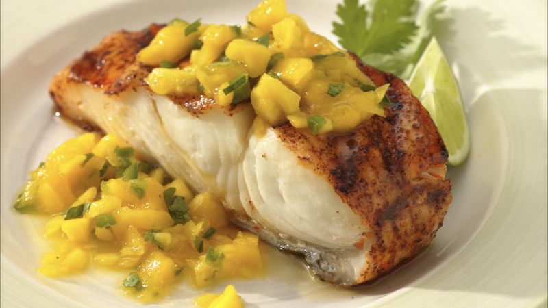 Grilled Halibut with Mango Sauce