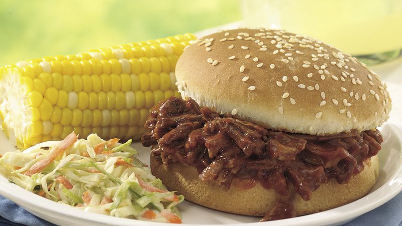 Slow-Cooker Beef and Pork Barbecue Sandwiches