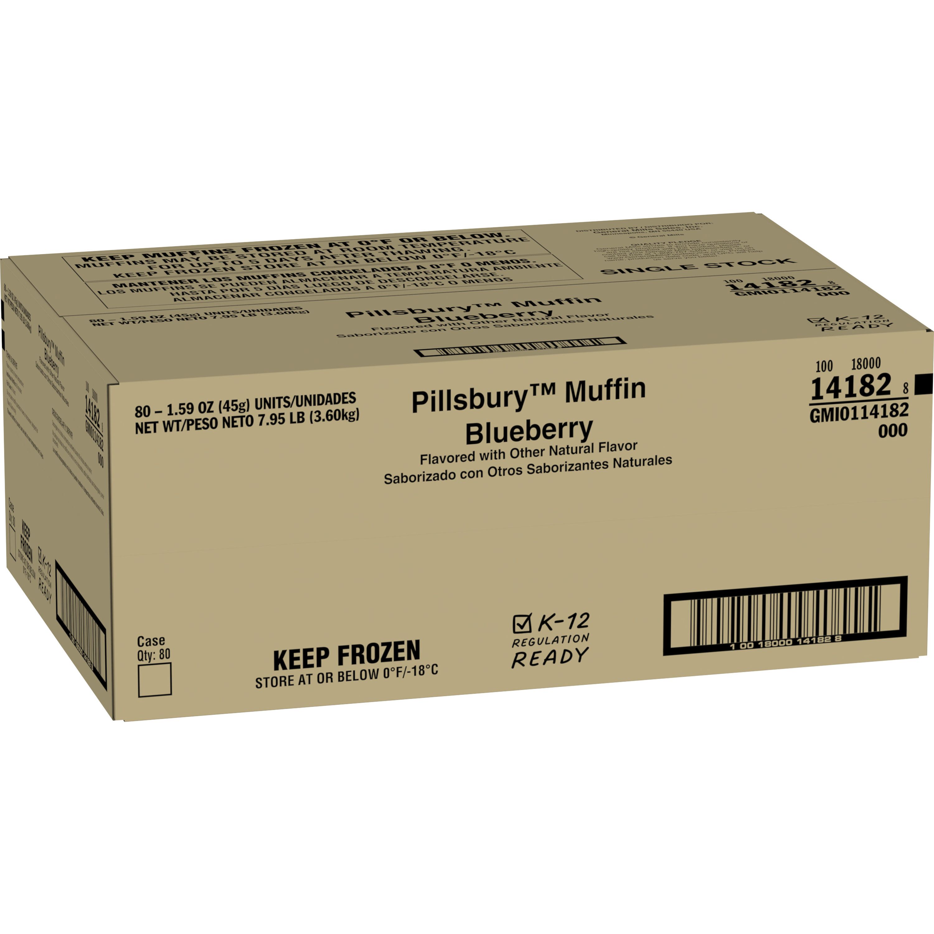 Case - Left Front 3D Pillsbury Frozen Meals Baked Muffin Single Serve Pouch Blueberry 80/1.59 OZ