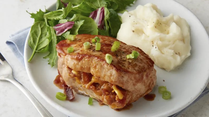 BBQ Bacon Cheddar-Stuffed Pork Chops