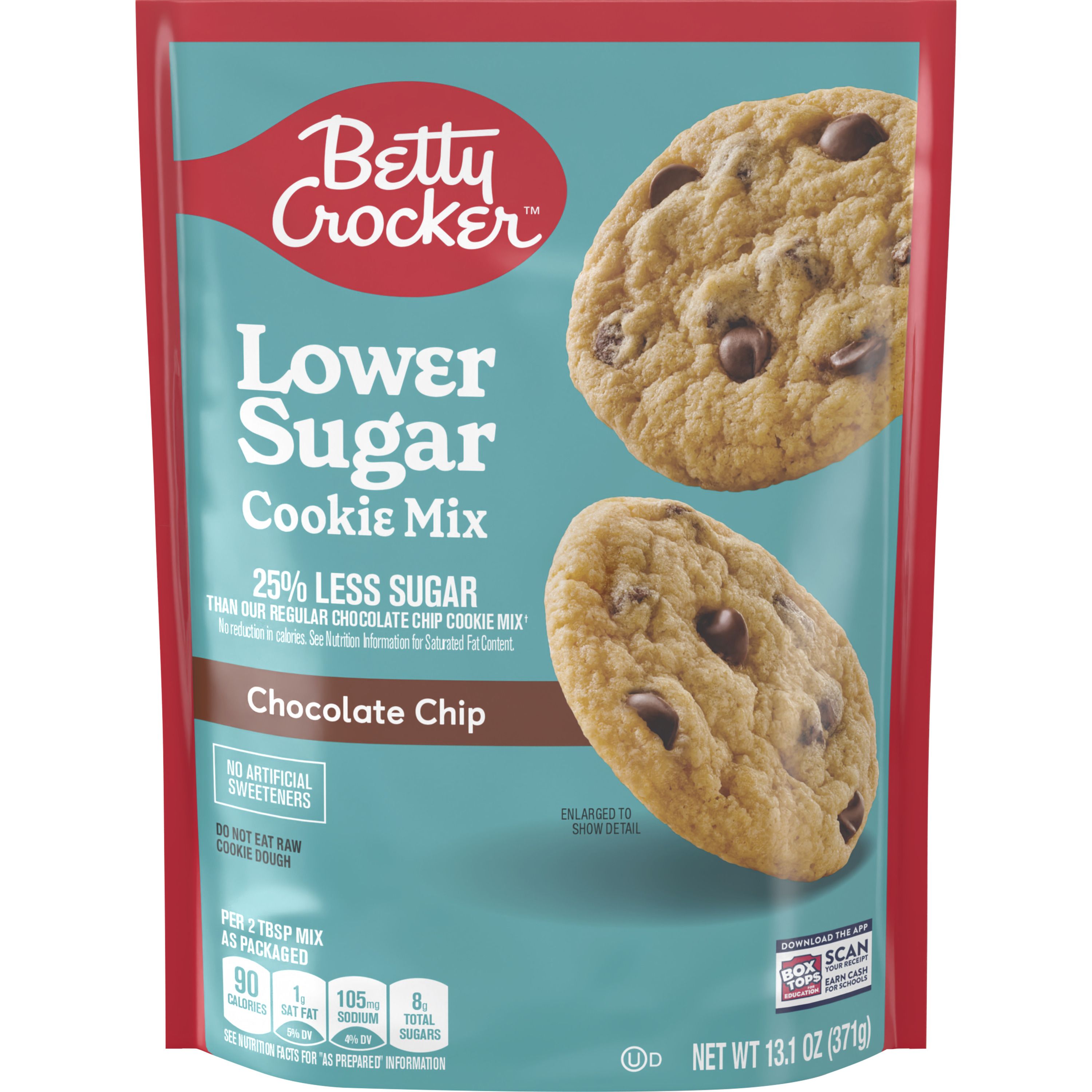 Betty Crocker Lower Sugar Cookie, Chocolate Chip Cookies, No Artificial Sweeteners, 13.1 oz - Front