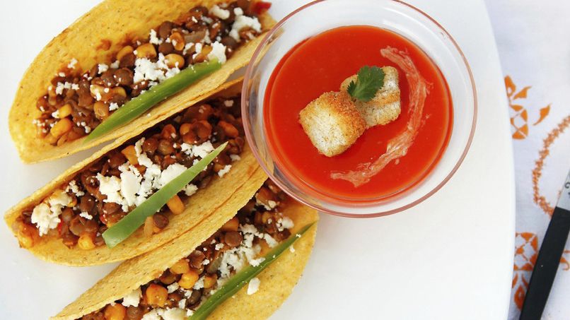 Lentil Tacos with Grilled Red Bell Pepper Soup