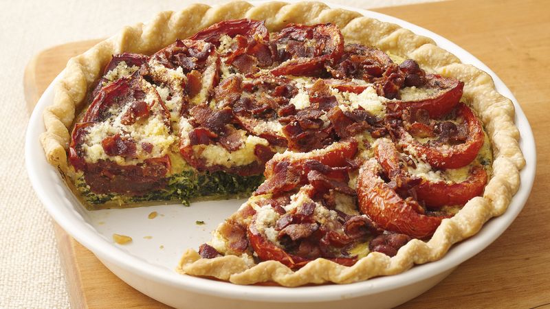 Balsamic Roasted Tomato-Spinach-Bacon Pie