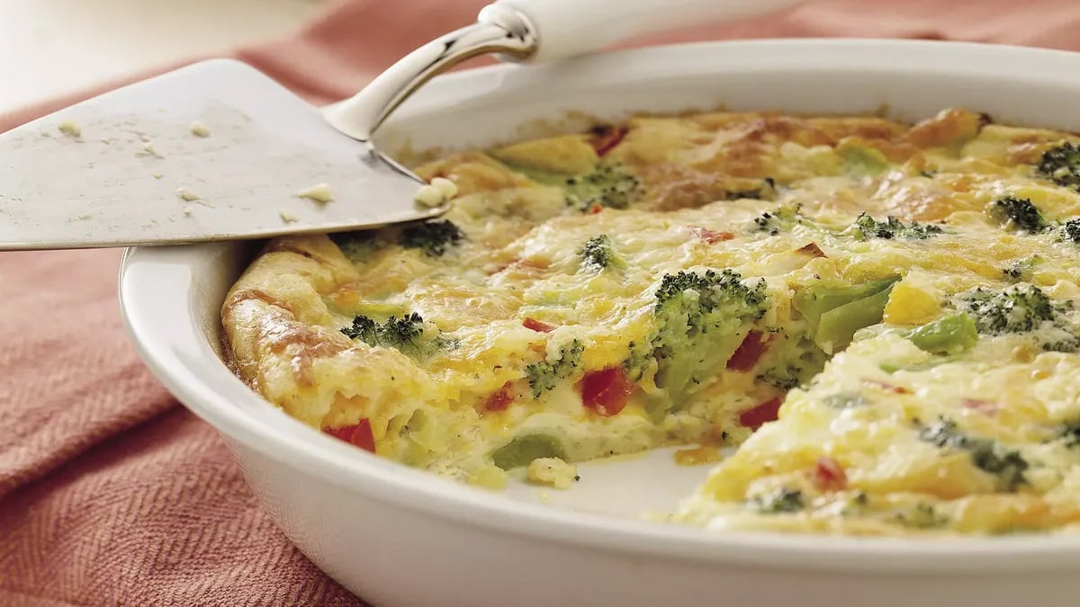 Impossibly Easy Broccoli and Red Pepper Pie