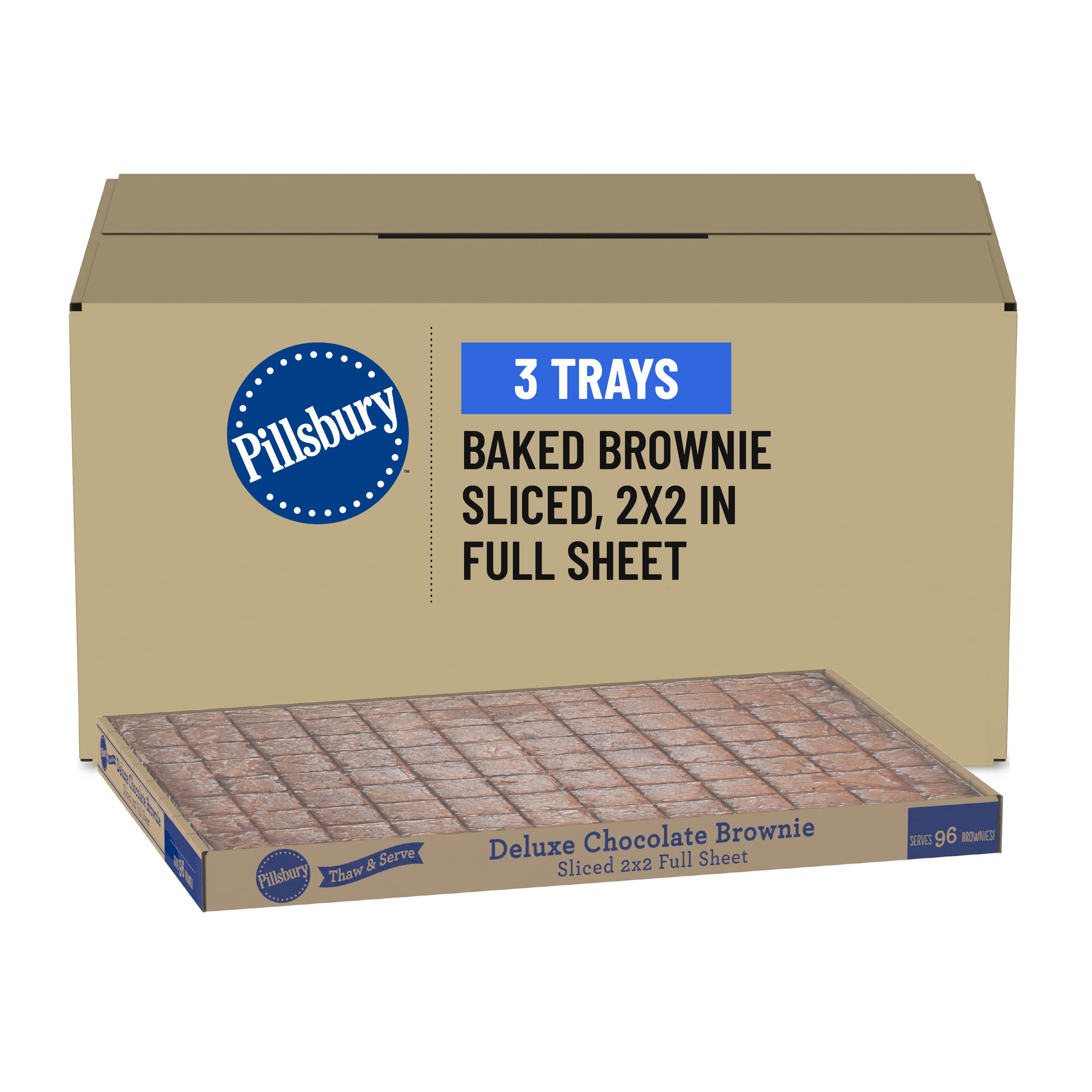  Case Optimized Hero Pillsbury Frozen Baked Dessert Tray Chocolate Brownie Full Sheet Sliced 2x2 in 3/152 OZ