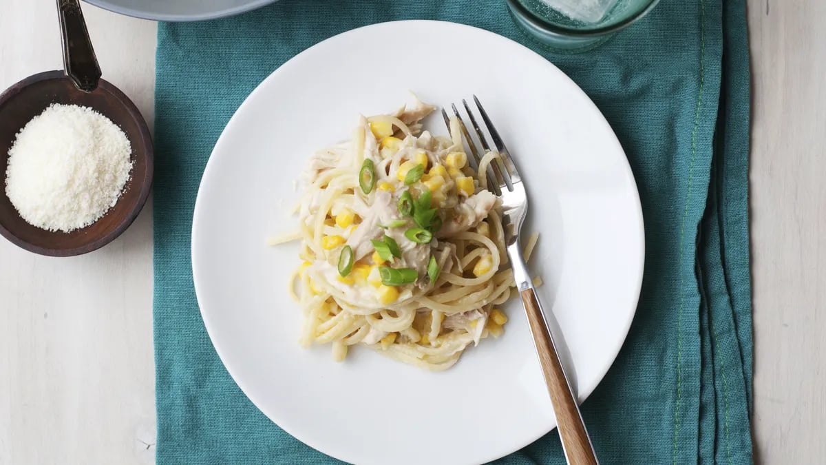 Creamy One-Pot Linguine with Chicken, Corn and Green Chiles