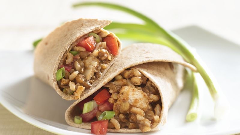 Easy Chicken, Rice and Lentil Wraps